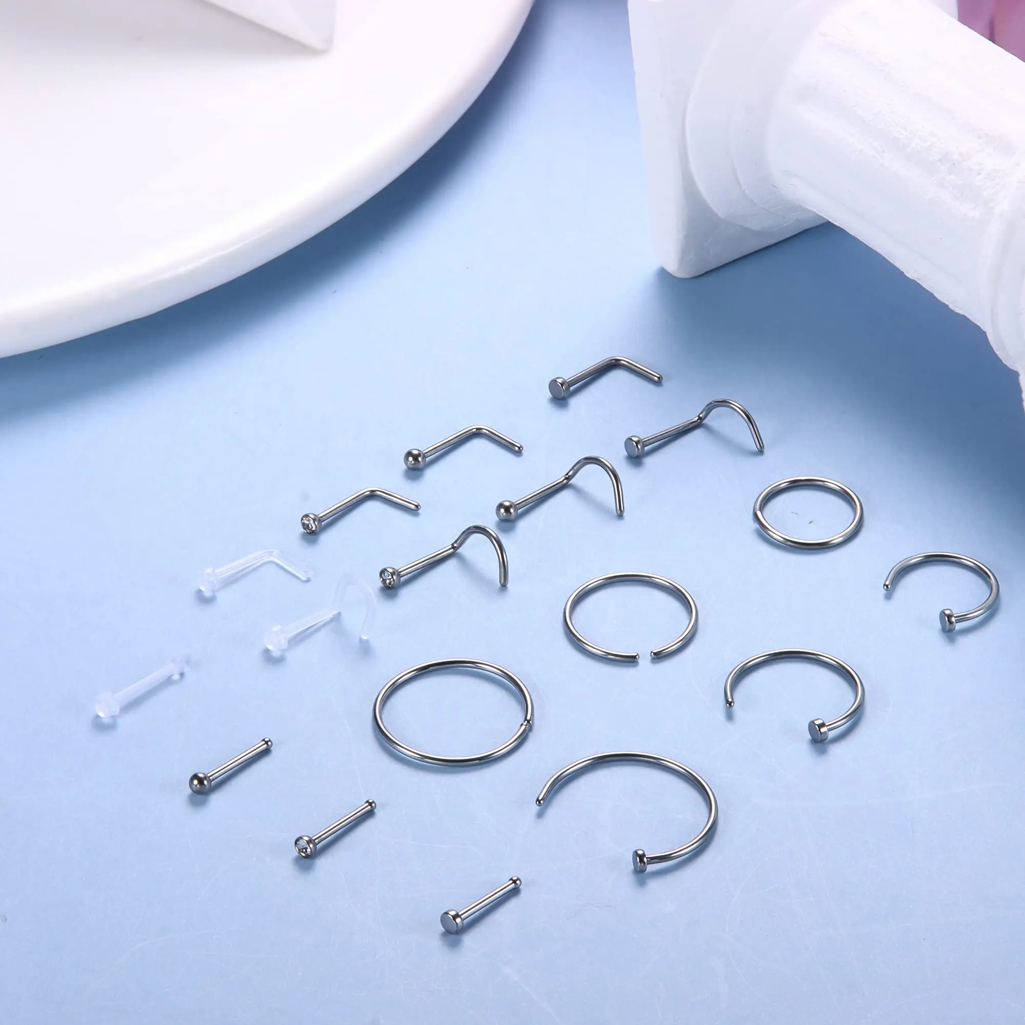 Nose Rings Piercing Jewelry Nose Studs Body Piercing Jewelry Body Jewelry 1PCS/18PCS Hypoallergenic Nose Ring Studs for Sensitive Skin 20G Hoops for Women Men 2mm Small Titanium Nose Piercing Jewelry