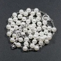 Collier chapelet en fausses perles pour femmes, Religion chrétienne, pendentif croix vierge marie jésus, longues chaînes de perles, bijoux à la mode, nouvelle collection 2