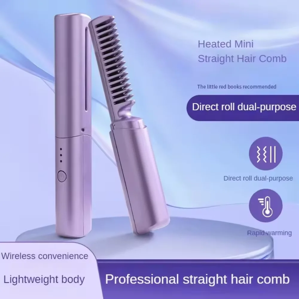 

WAIKIL New Straight and Curly Hair Dual purpose Comb Lazy Home Comb Mini Portable Straight Hair Comb USB Charging Straightener