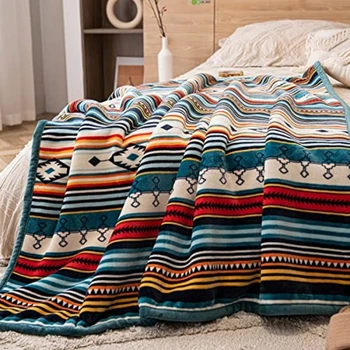 Lightweight Boho Sherpa Throw 50'' X 60'' Blanket - Bohemian Soft Plush Flannel Throw Stripe Blankets Luxury Family Bed 3