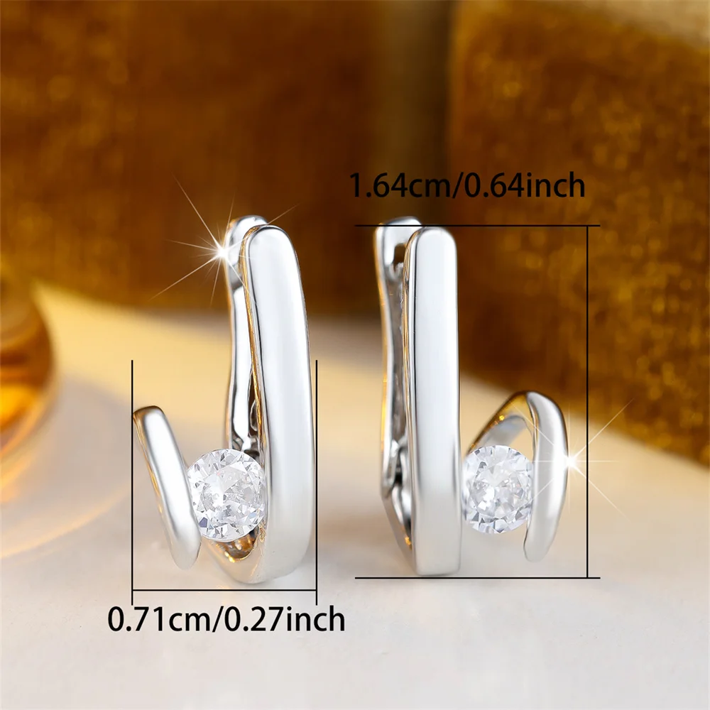 White Zircon Round Stone Geometric Hoop Earrings For Women Vintage Silver Color Ear Buckle Wedding Party Jewelry Engagement Gift