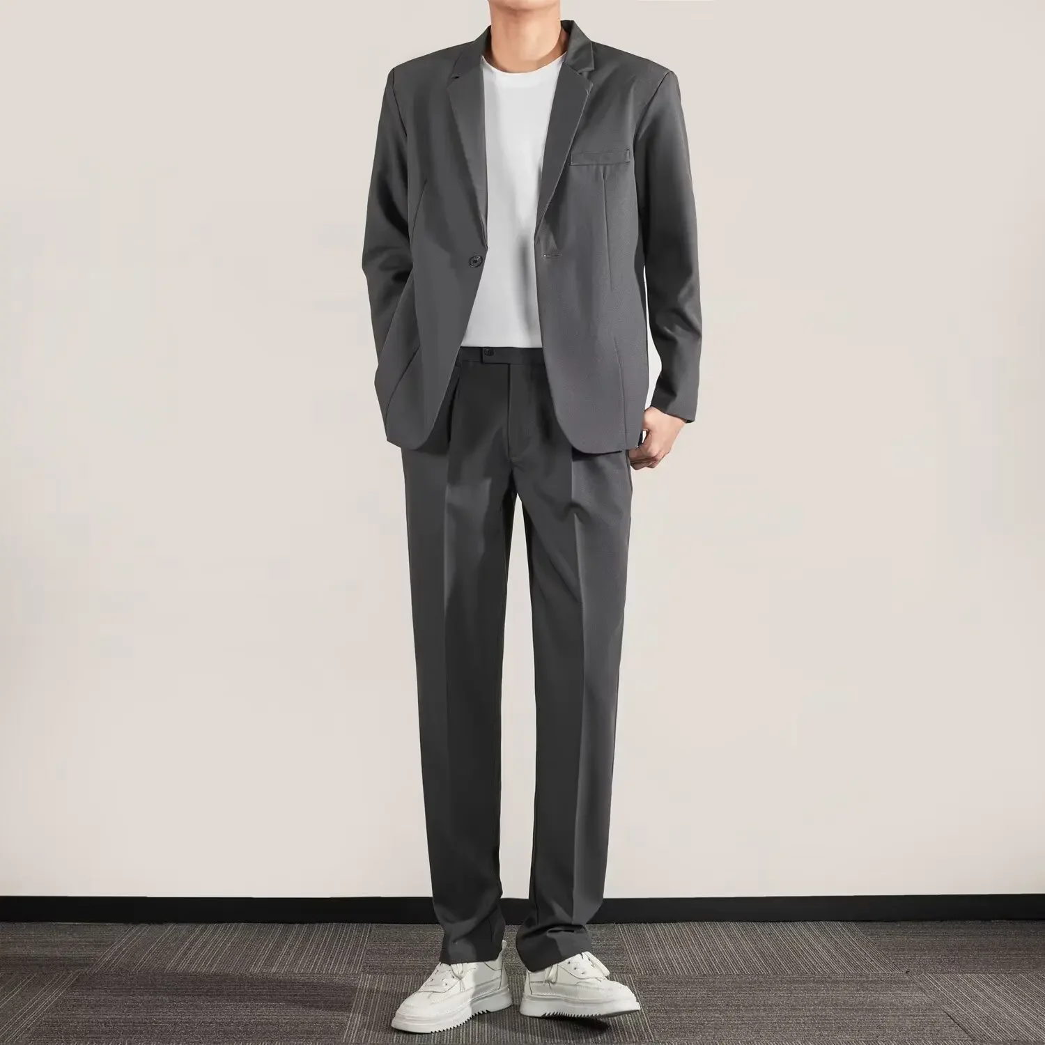 Casual Business Solid Color Western-style Clothes Suit For Men Trendy In Spring No Ironing Required Korean Style