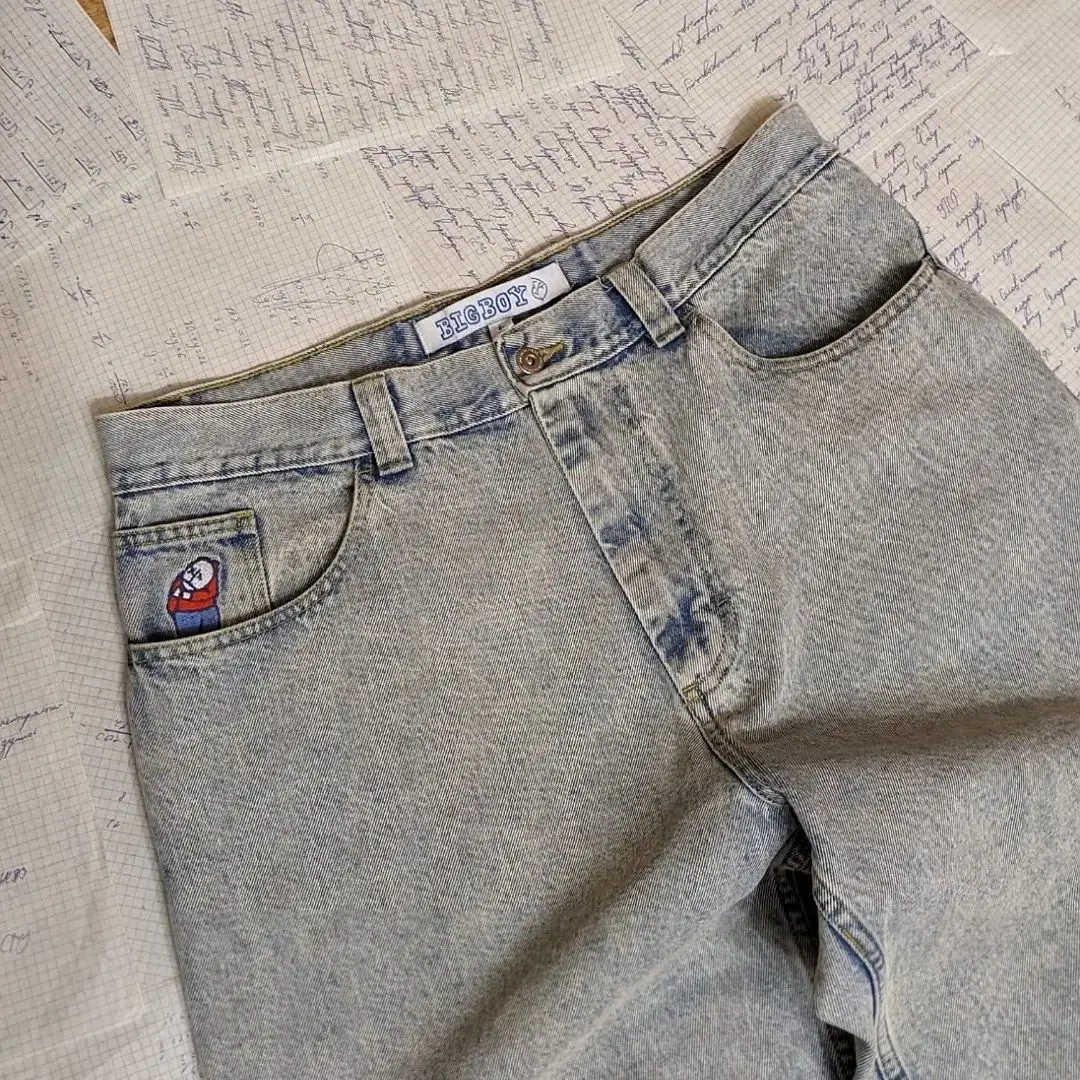 Polar Big Boy Basketball Shorts Goth Harajuku Retro Blue Denim Shorts Hip Hop Cartoon Graphics Embroidery Short Pants Men Women