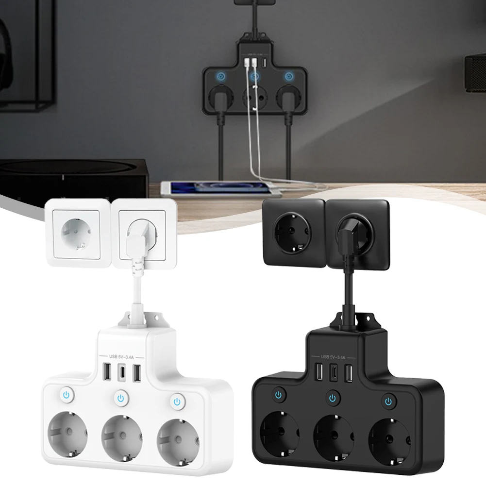 

16A 4000W EU Plug Power Strip 3-Way Cord Socket Socket Smart Socket Travel Power Strip Power Plug Adapter