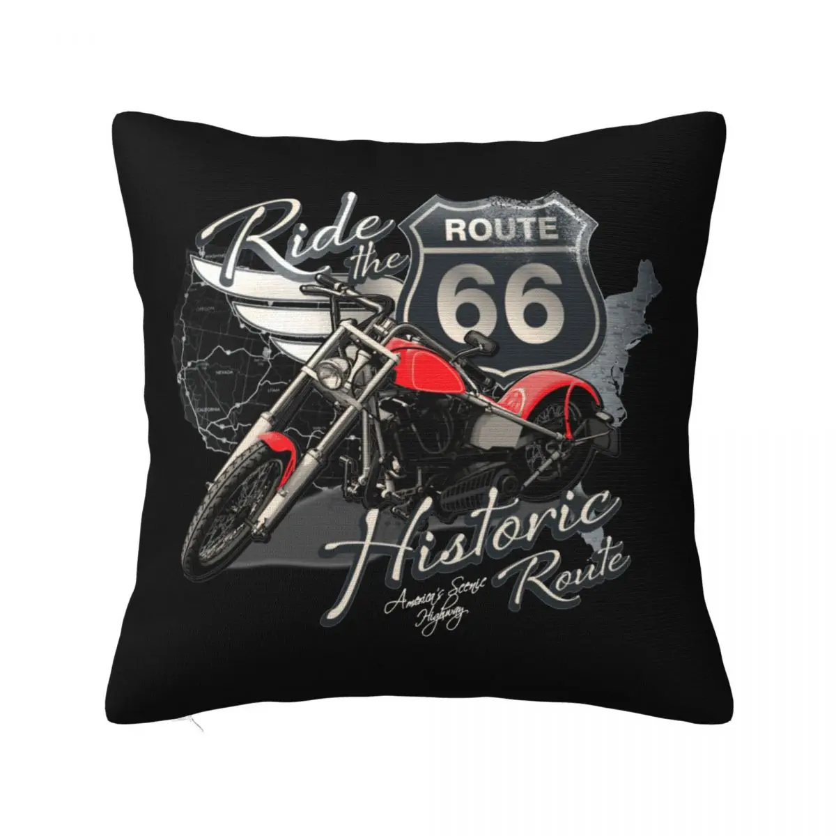 

Retro Biker Route 66 Square Pillow Cases Mother Road American Cushion Covers Zipper Decor Throw Pillow Case Cover for Seat