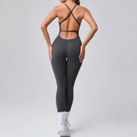 Seamless Yoga Jumpsuits Sports Fitness Cross Straps Beauty Back Peach Hip Raise Tight One-piece Gym Workout Tracksuits for Women 1