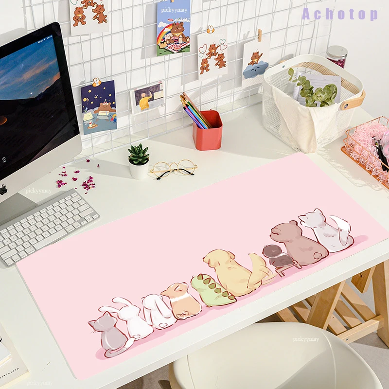 귀여운 커키 강아지 대형 게임용 마우스 패드, 컴퓨터 마우스 매트, 게이머 스티칭 데스크 매트, PC 키보드 매트, 테이블 카펫, 핑크
