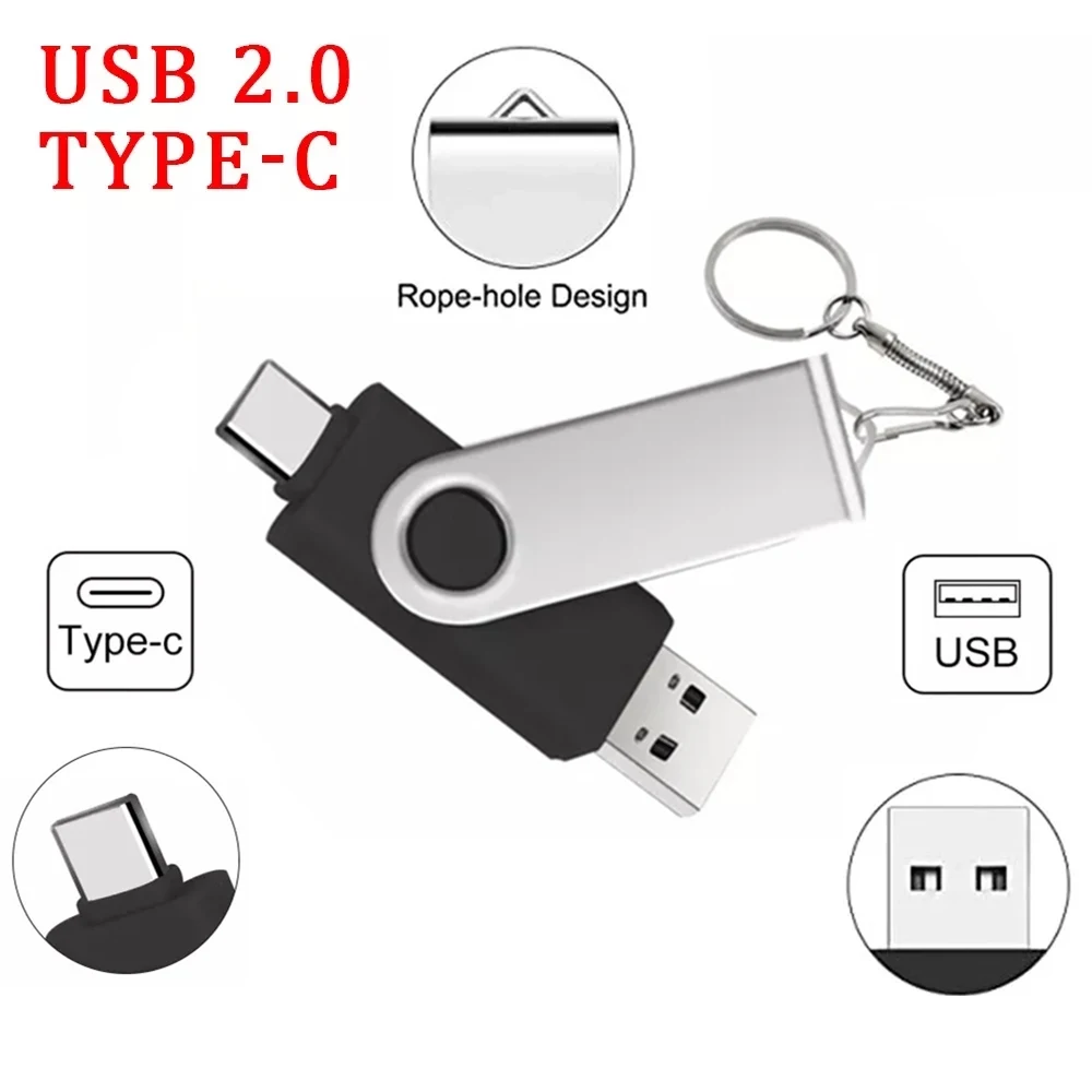 

New TYPE C USB Flash Drive OTG Pen Drive 64GB 32GB 16GB 8GB USB Stick 2 in 1 High Speed Type-c Two-in-One Pendrive Black 64 GB