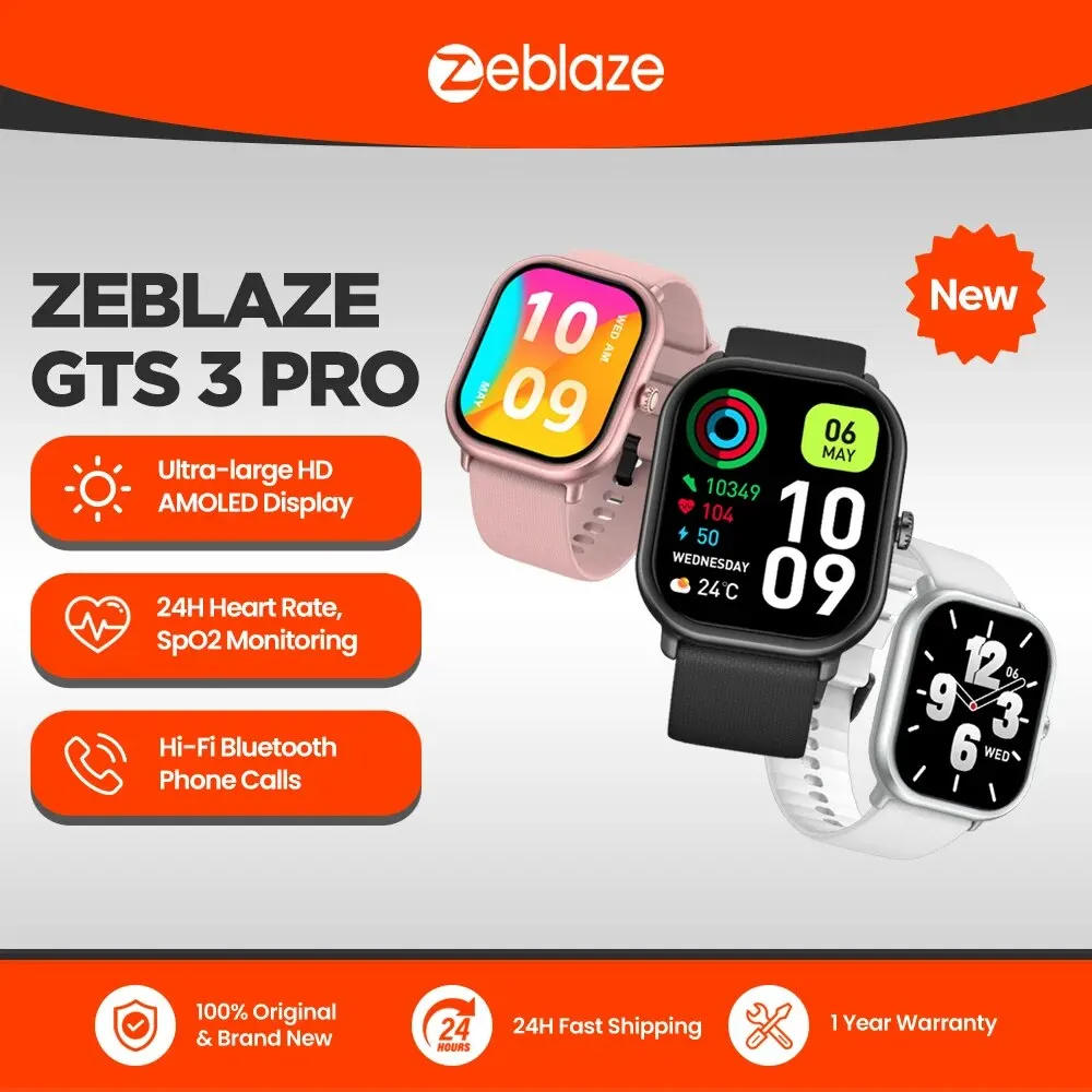  New Zeblaze GTS 3 Pro Smart Watch Ultra-big HD AMOLED Screen HiFi Bluetooth Phone Calls Health and Fitness Tracking Smartwatch 