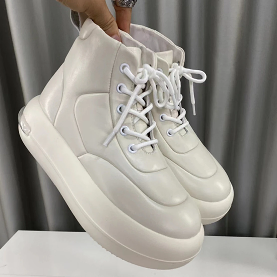 

Withered Fashion High Ultra Light Bubble Shoes Top Sneakers Shoes Women Vintage Thick Genuine Leather Soled Sports Shoes
