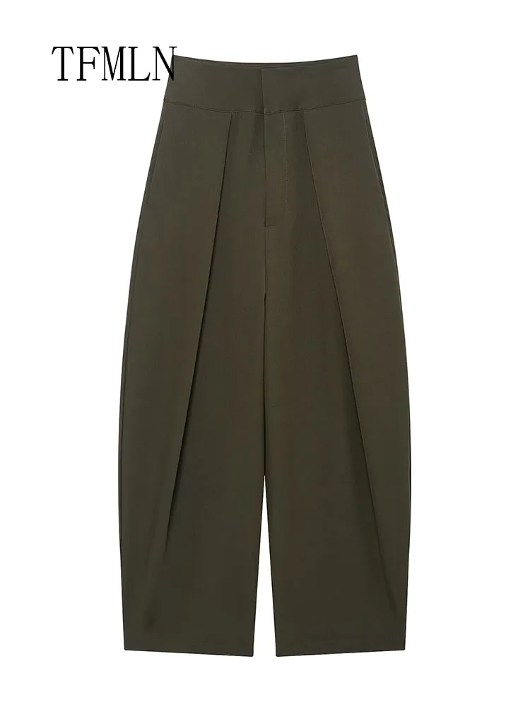 2026 New Women Casual High Waist Pants Fashion Pleated Straight Long Wide Leg Trousers Female Zipper Office Lady Bottoms Pants