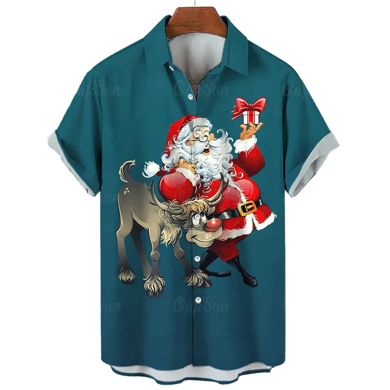 2023 Рождественская модная мужская рубашка с 3d принтом, повседневная Рождественская рубашка с коротким рукавом и отложным воротником, праздничная Мужская одежда, топы для пляжной вечеринки