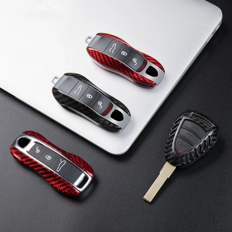 

For Porsche 911 Carrera 918 Cayenne Coupe for Macan Panamera Taycan Smart Car Remote Key Real Carbon Fiber Key Fob Cover