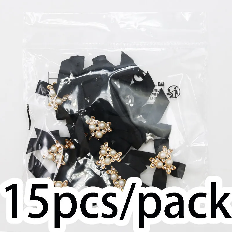 (15pcs/pack)3*4.5cm Pearl Inlaid Zircon Bow Holiday Party Decoration Clothing Sewing Accessories Children's Hair Circle DIY
