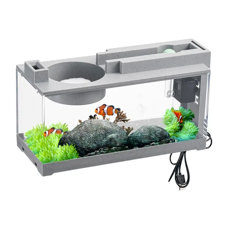 

Mini Fish Tank Beta Fish Tank Decorative Retro Quiet Small Fish Tank With Air Pump For Shrimp Goldfish Turtle home decor