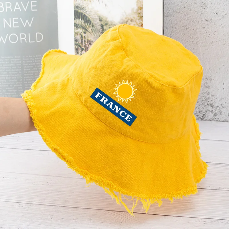 New TEXT French Raw edge Bob Bucket Hats Unisex Cotton Outdoor Summer Autumn Fisherman Adult Fishing Hat Vests