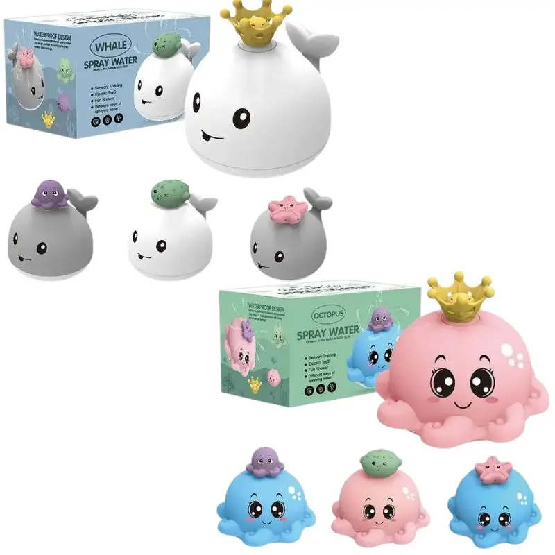 Baby Bath Toys Whale Electric Inductive Water Spray Ball with Light Bathroom Bathtub Swimming Toys for Toddler Infant Children 2