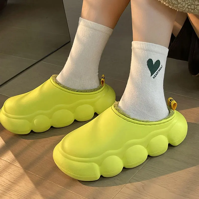 

Bebealy Women Slippers Fashion Plush Slippers Winter Thick Soled Warm Waterproof Non-slip Cloud Slippers Indoor Casual Home Shoe