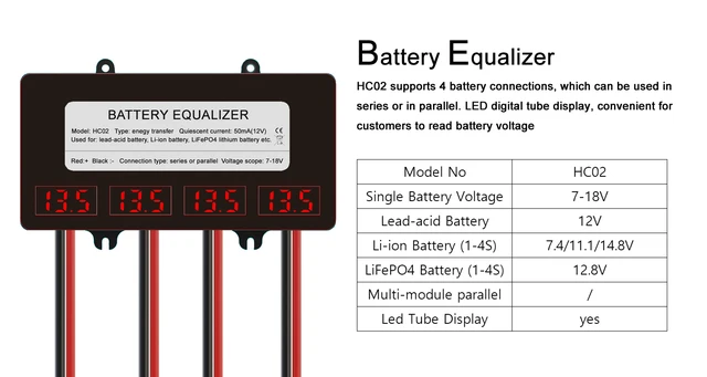 HC02 Batterie Equalizer Batterien Regler Spannung Balancer 12/24/36/48V 4S  Aktive Connect Solar system Laderegler - AliExpress