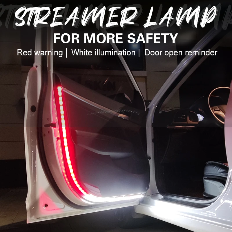 

FILighting LED Car Door Welcome Light Safety Warning Streamer Lamp Strip 120cm Waterproof Auto Decorative Ambient Light 12V AUTO