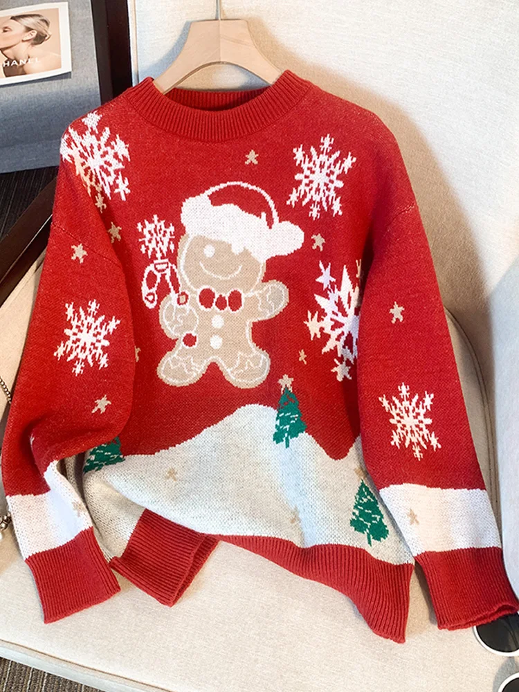 

Женский зимний красный свитер с круглым вырезом