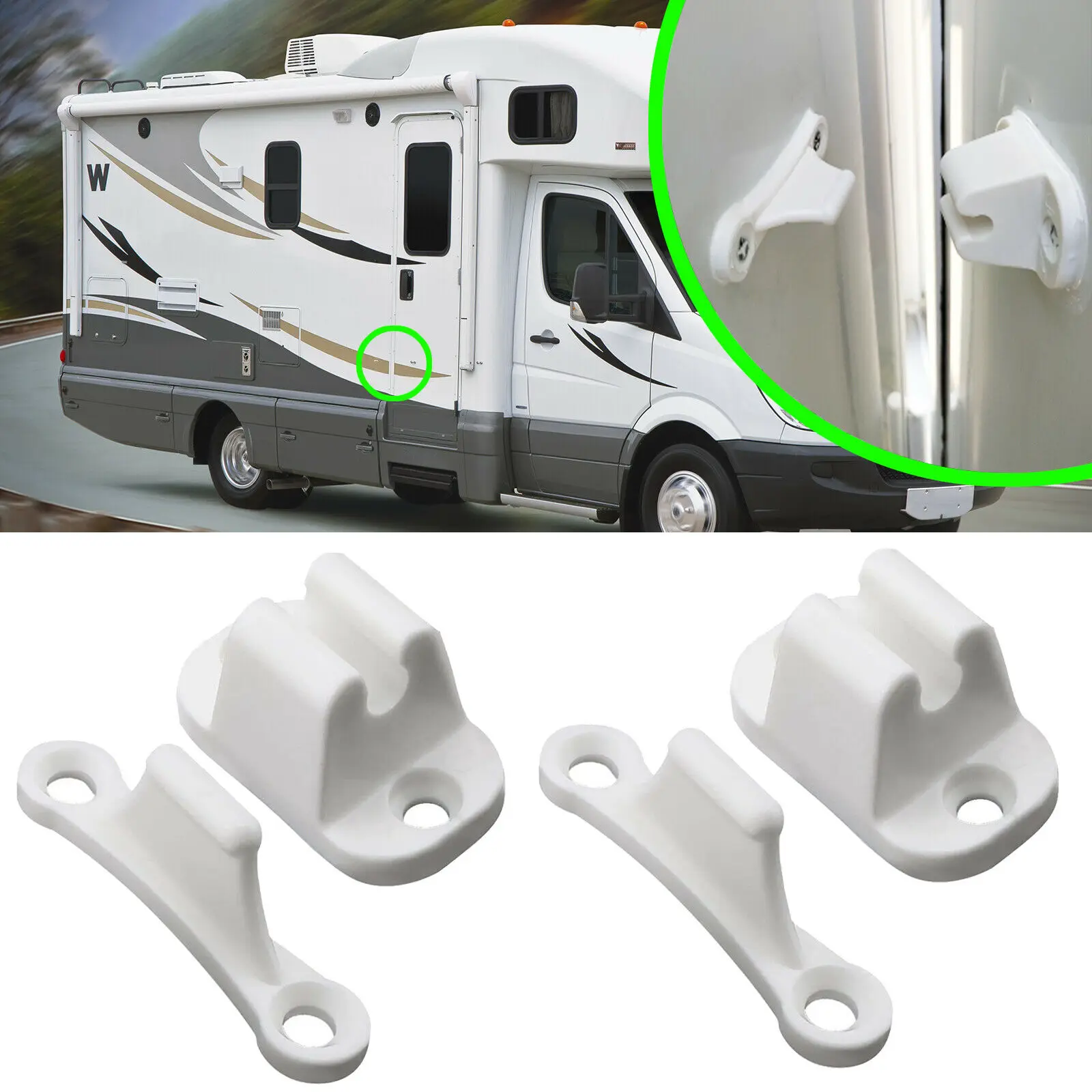 2Pcs Door Retainer Kit Caravan RV Motorhome Camper Main Door Gate Push Catch Retainer Clip Holder White Nylon Door Stopper 2pcs transparent silicone door stopper wall protection door handle buffer furniture protective door knob bumper walls door stop