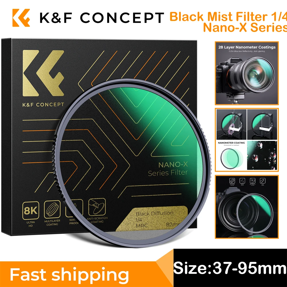 

K&F Concept 37-95mm Black Mist Diffusion Filter 1/4 with Multi Coated for Nano-X Series 49mm 52mm 58mm 62mm 67mm 77mm 82mm