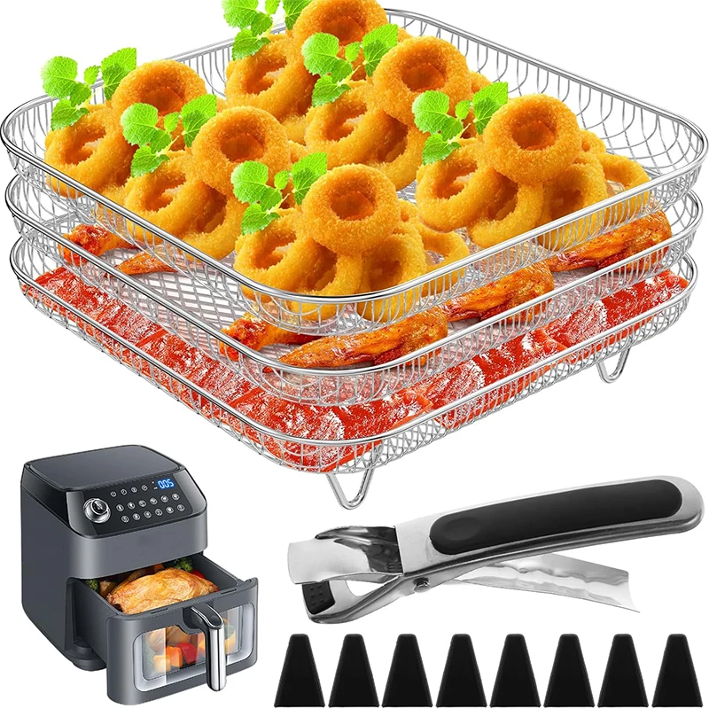 3-Tier Stackable Baking & Grill Rack for Air Fryers - 8 Square Accessory
