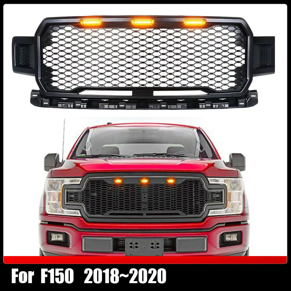 

Матовая Черная решетка из АБС, решетки для переднего бампера, верхние решетки с искусственной кожей, стильные автозапчасти, решетка для F150 2018 ~ 2020