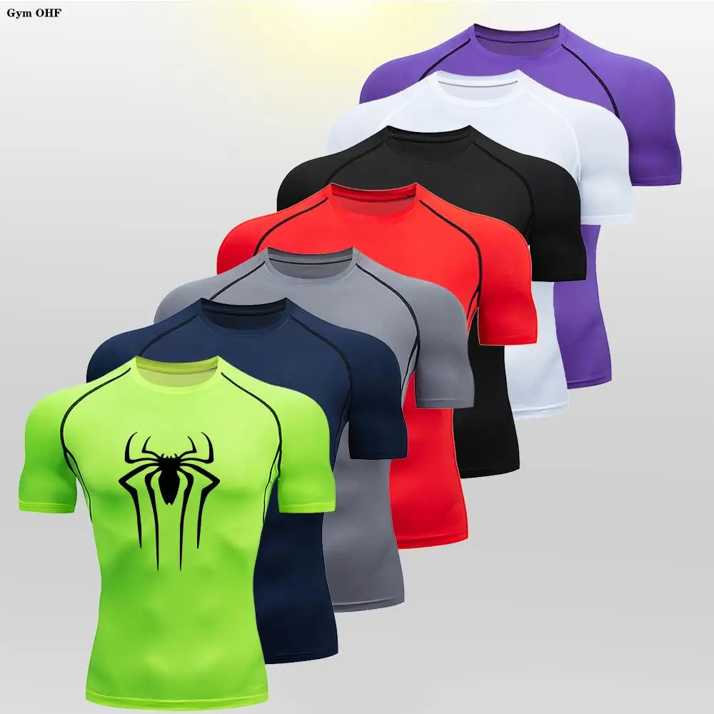 Compression t shirt sport t shirt running t shirts running t shirt fitness clothes Spider Compression Shirt Mens Rashguard Fitness For Men Gym Sports T-Shirt Running Sweatshirt Outdoor Mountaineering Training