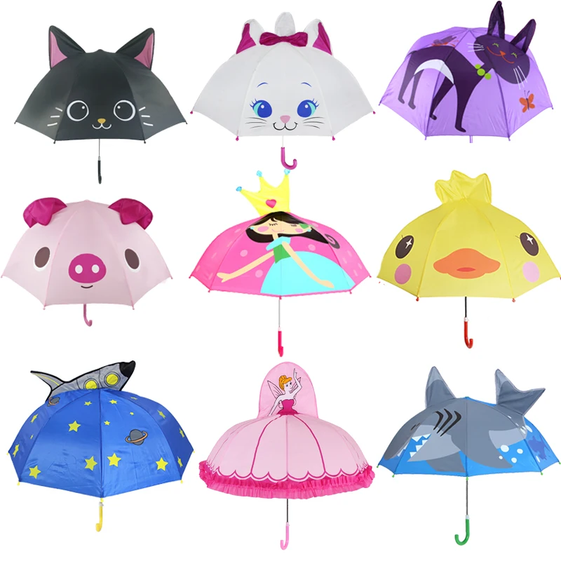 Cute Cartoon Umbrella Kids Animation Creative Long-handled 3D Ear Modeling
