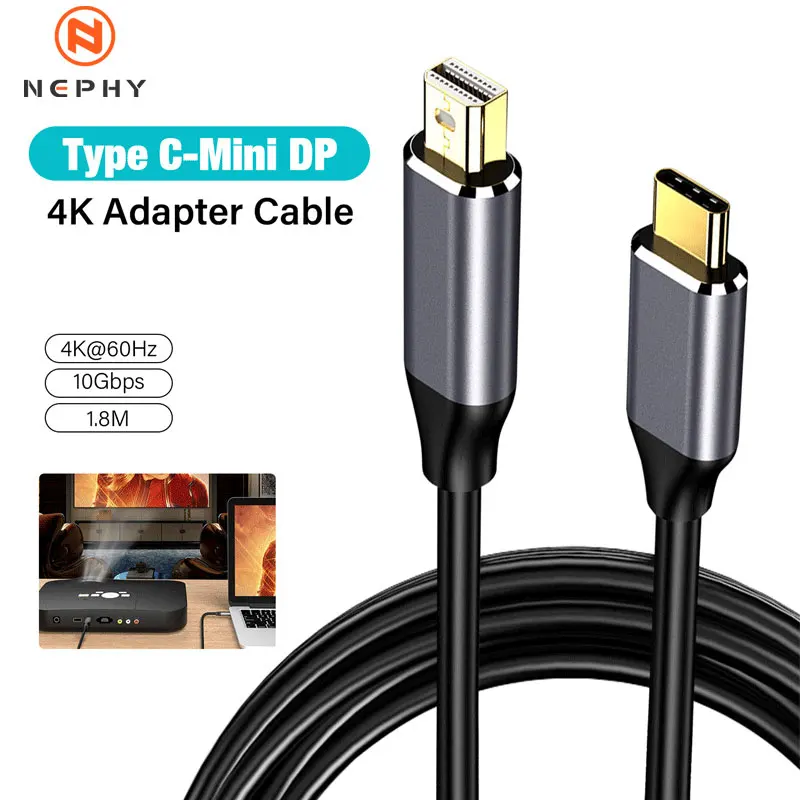 맥북 PC 노트북 디스플레이 모니터용 USB C 선더볼트-3-미니 디스플레이 포트 컨버터 케이블, C타입-미니 DP, 4k60Hz 어댑터