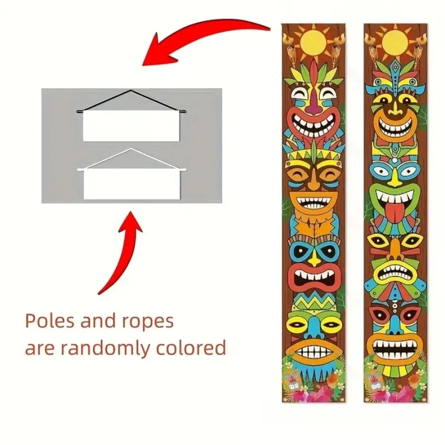 2pcs Hawaiian Luau Party Decoration Supplies Tiki Totem Door Banner Sign For Aloha Hawaii Luau Tropical Moana Birthday Party party decorations