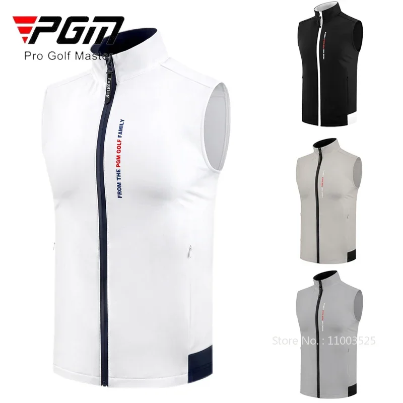 PGM Winter Men Windproof Golf Vest Male Sleeveless Warm Sport Jackets Men Stand Collar Casual Waistcoats Full Zipper Golf Coats