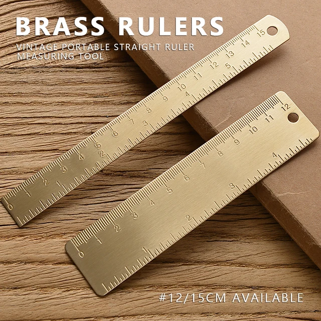 Retro Brass Straight Rulers Centimeter Inches Metal Triangle Ruler Protractor Stationery Measuring Tool School Office Supplies 1