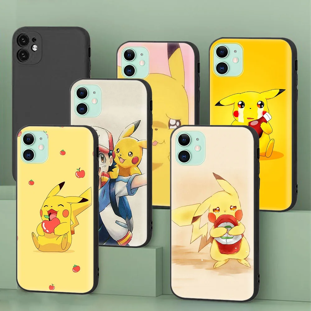Custodia Protettiva Nera Per Iphone 6 6S 7 8 Plus 11 Pro X Xs Xr Max Pokemon Pikachu