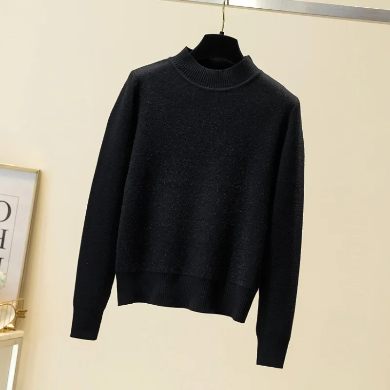 Women's New Sweater Autumn and Winter Integrated Fleece Semi-turtleneck Casual Slim-fit Bottoming Shirt Knitwear Women's Sweater