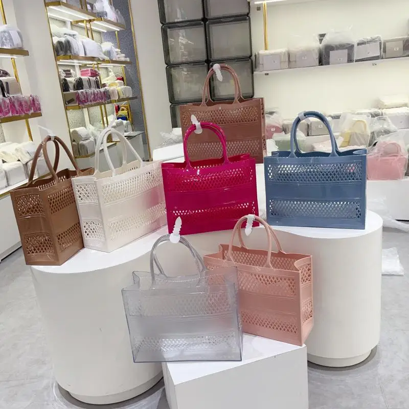 

Fashion Versatile Women Shoulder Bags Shopping Basket Handheld Jelly Bag Pvc Leisure Versatile Lady High Capacity Square Bag