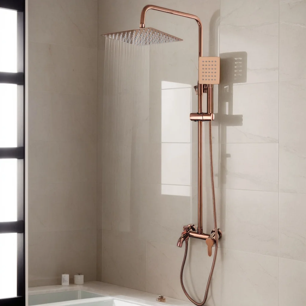 Juego de grifo de ducha dorado rosa de latón macizo