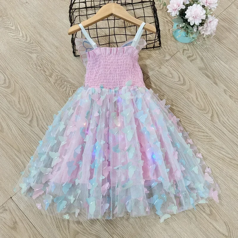 Baby Girls Butterfly Wings Fairy Gauze Princess Dress Lovely Kids Summer Sleeveless Tulle Dress Child Birthday Party Gown girls dress princess costume children dance suit