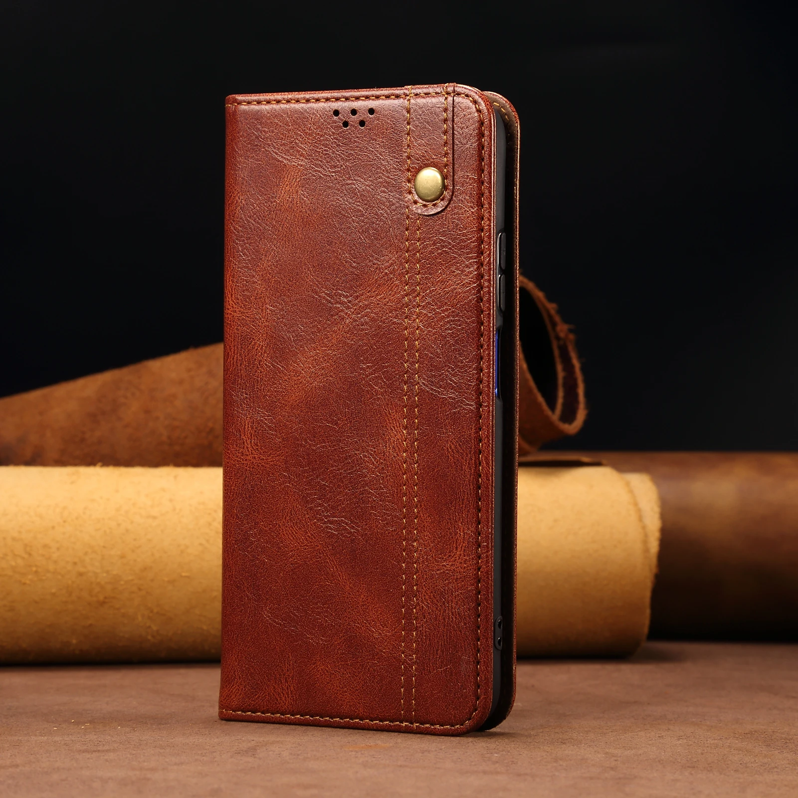 Leather Flip Wallet Case with Card Holder and Protective Cover