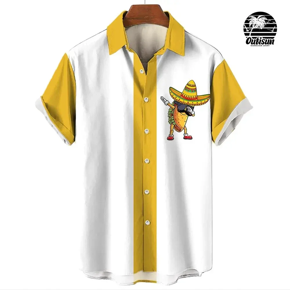 thumbnail image 1 of Camisa de hombre con estampado de flamencos, informal, con estampado 3D, con botones de solapa, para verano, estilo hawaiano, informal, tallas S a 5XL, 1 of 5