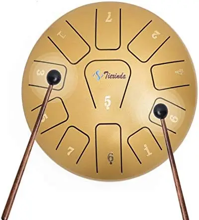 

Steel Tongue Drum, 11 Notes-8 Inch Tambourine Percussion Instrument, Drum with Mallets, Mallet Stand, Tonic Stickers, Travel Bag