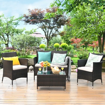 4-Piece Rattan Patio Furniture Set 1