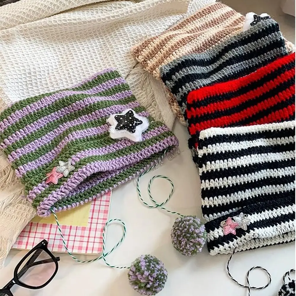 Y2K Beanie Hut Ins Teufel Ohr Gestreifte Gestrickte Wolle Kappe Herbst Winter Hip-hop Häkeln Nette Katze Ohren Spitz Pullover frauen Hüte – Detail 3