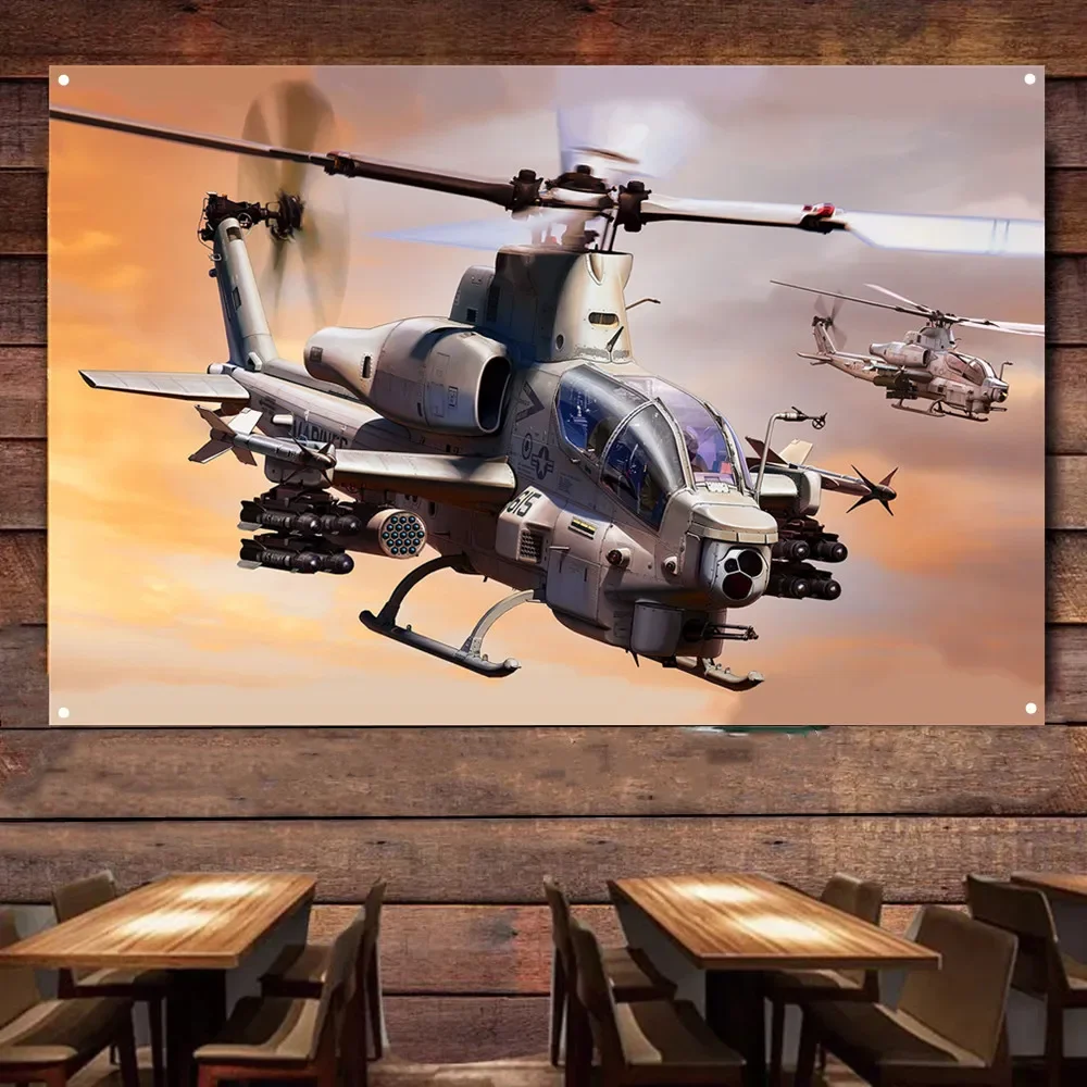Ah-1Z Viper Attack Helicopter Poster Wall Chart - Hd Military Art Banner - Air Force Army Fans Wall Hanging Flag Canvas Painting