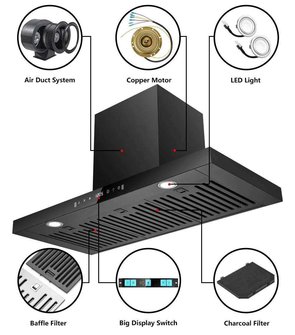 60cm 70cm 90cm Super Quiet Cooker Hood Kitchen Range Hoods With Auto Clean 5