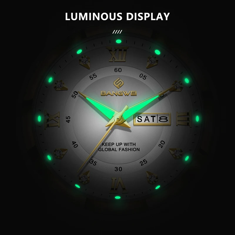 BANGWEI Diamond Watch For Women Creative Steel Waterproof Luminous Ladies Wristwatch Casual Fashion Sports Quartz Chronograph