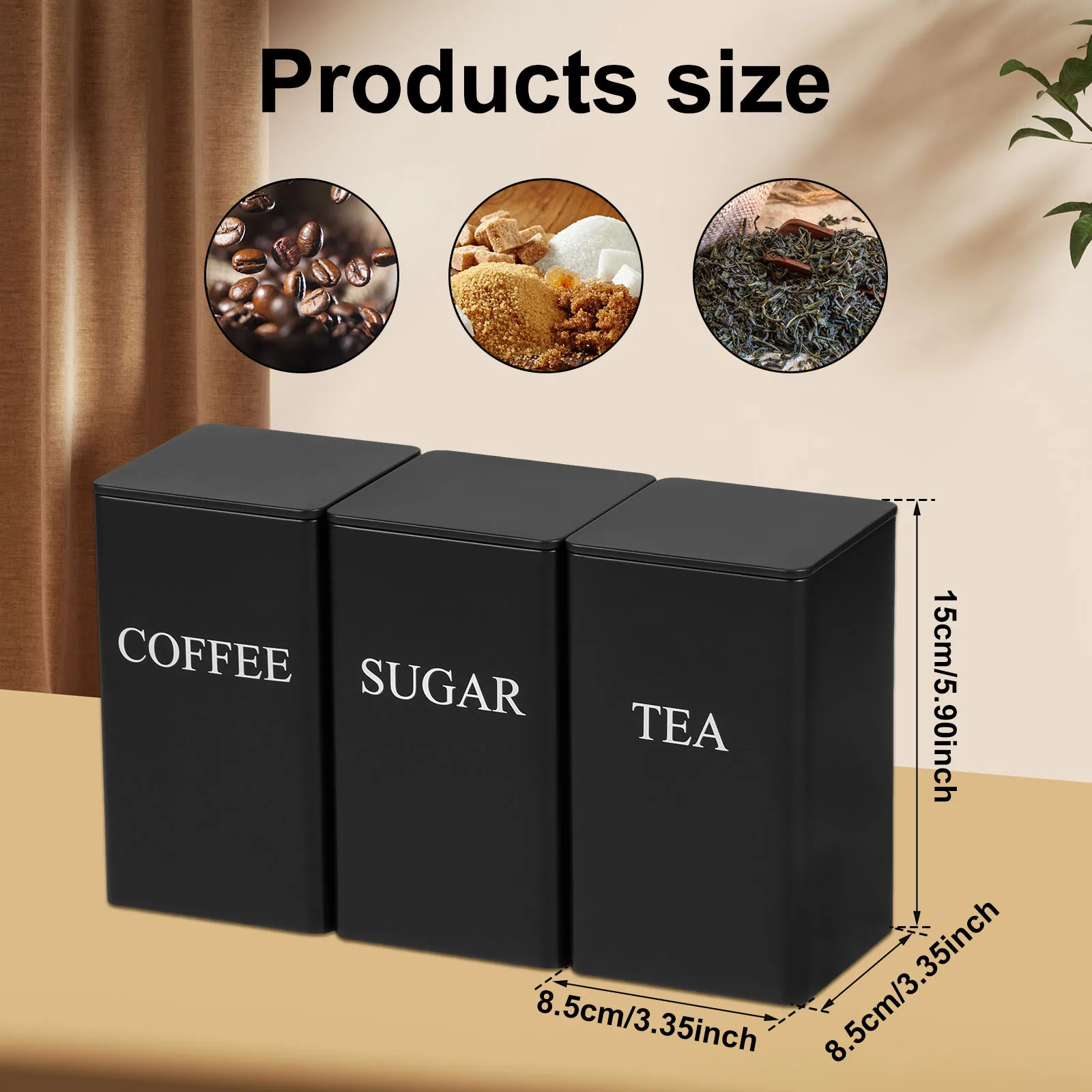 3Pcs Coffee Bean Storage Canisters Tea Sugar Vacuum Sealed Jars Iron Canisters Heat Kitchen Cream Can Airtight Lid 1L 6
