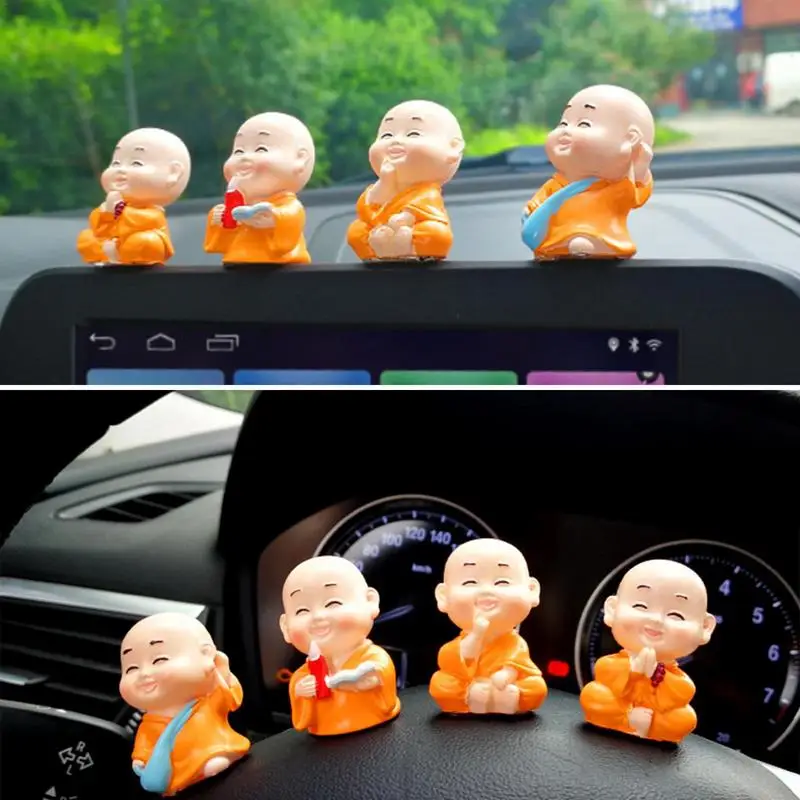 4pcs Car Dashboard Buddha Statue Multi Style Auto Decor Ornaments